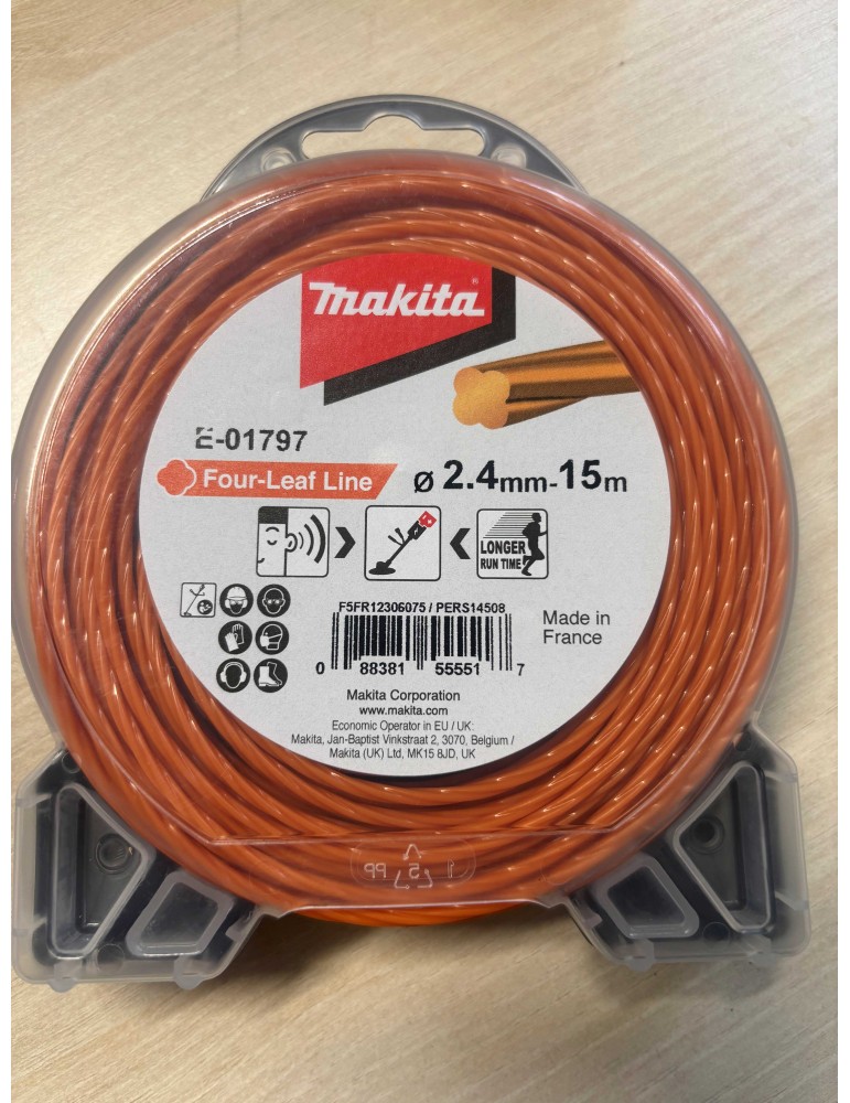 Fil nylon hélicoïdal makita 2.4mm, longueur 15m, débroussailleuse