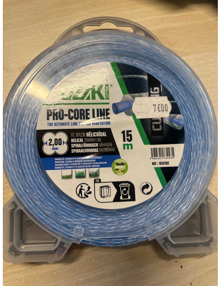 Fil nylon hélicoïdal osaki 2mm, longueur 15m, débroussailleuse