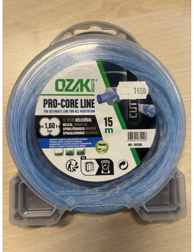 Fil nylon hélicoïdal osaki 1.6mm, longueur 15m, débroussailleuse