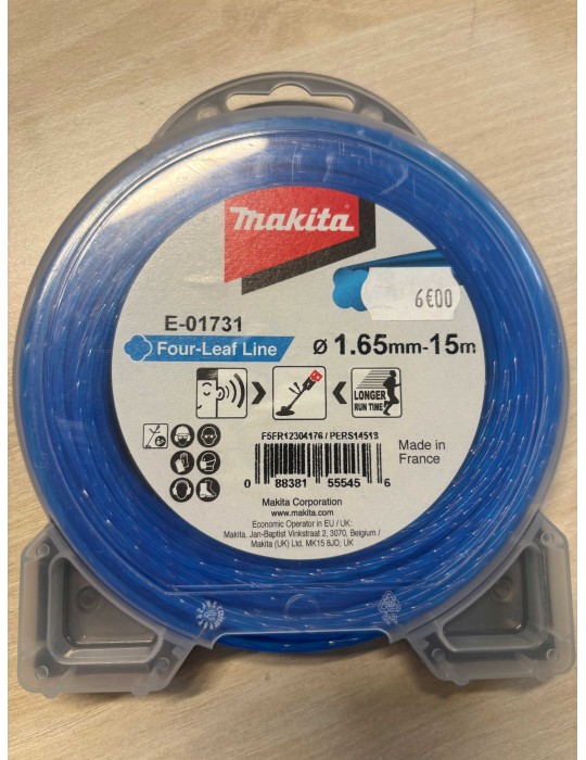 Fil nylon hélicoïdal makita 1.65mm, longueur 15m, débroussailleuse