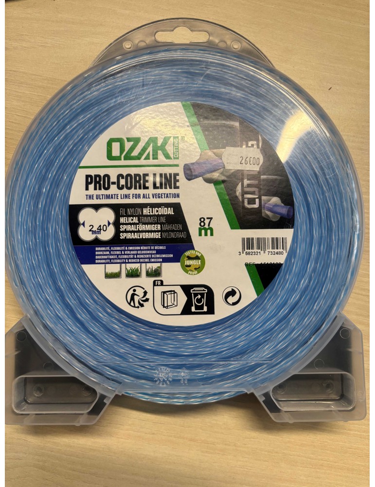 Fil nylon hélicoïdal osaki 2.4mm, longueur 87m, débroussailleuse